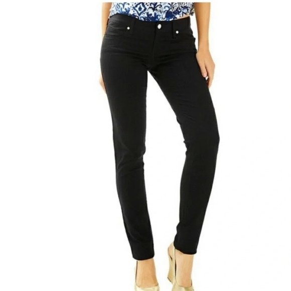 Lilly Pulitzer,2, worth sateen, midnight blue skinny lo-rise logo button zip - Picture 2 of 10